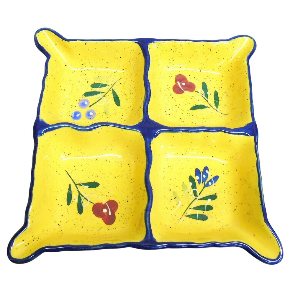 Baum Bros Divided Serving Tray 12.5" Dish Blue Floral Collection Platter Tuscan